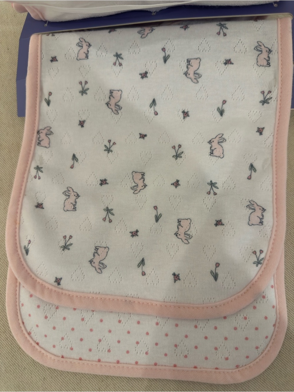 Adorable Pink Bunny Baby Bib, Rattle & Burp Cloth 5 Piece Gift Set NWT - Picture 6 of 9